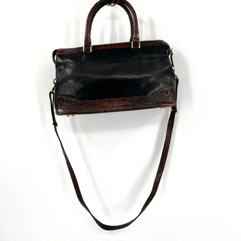Brahmin Alligator Croc Black Leather Double Handle Bag with Crossbody Strap