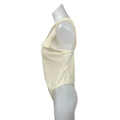 We Wore What NEW Cream One Shoulder Sleeveless Cutout Thong Bodysuit Top Size L