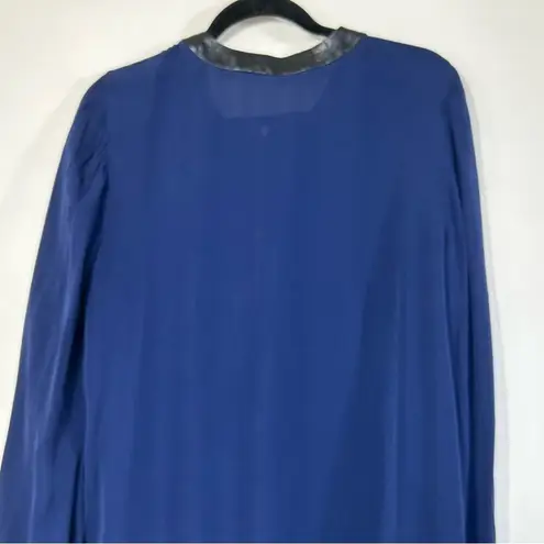 L'Agence  100% Blue Silk Shirt w/ Faux Trim- Size 6