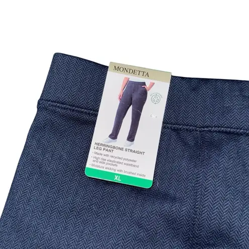 Mondetta NWT Herringbone High Rise Straight Leg Pull-On Pants Navy Blue Size XL