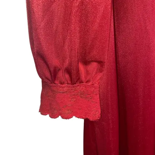 Vintage Brick Red Maxi lingerie lace long sleeve robe duster nightgown kimono Size L