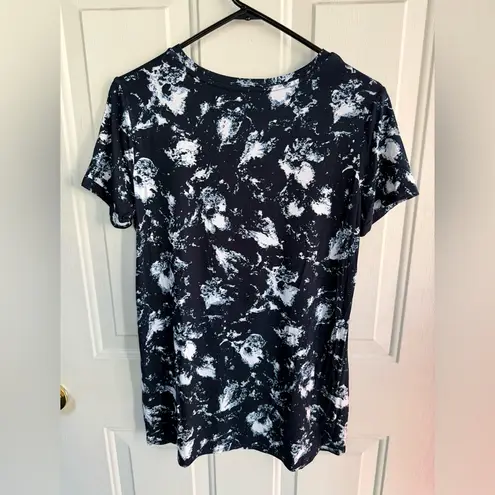 Ellen Tracy Dusty Floral Navy Hi-Lo Tunic/blouse Soft Knit Short Sleeve ≠SIZE S
