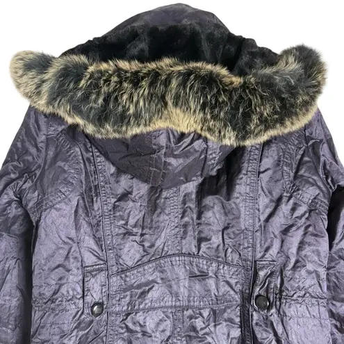 Laundry by Design Eggplant Purple Faux Fur Trim Hood Parka Coat Size Large