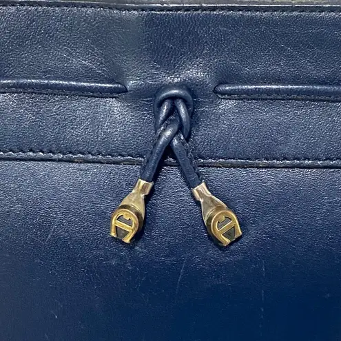 Etienne Aigner Vintage Navy Blue Leather Drawstring Clutch