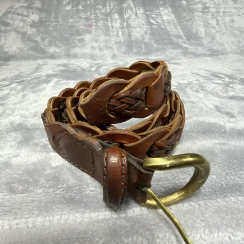 VTG Women's Braided Belt Small Brown Genuine Leather Chain Style Brass Buckle