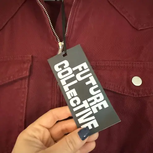 Future Collective NWT maroon cotton long sleeve jumpsuit size small Red