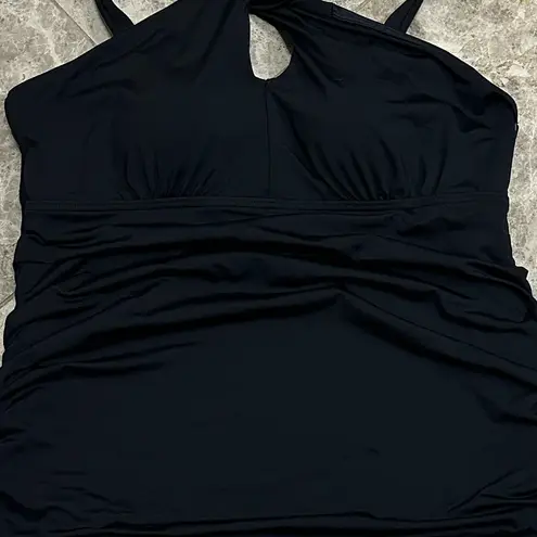Lands End High Neck Multi Way Tankini Swim Top Black Large