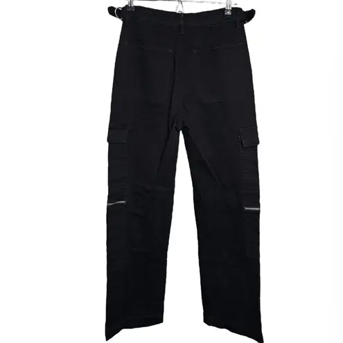 We Wore What Black Utility Straight Leg Cargo Pants Silver Hardware Size 28