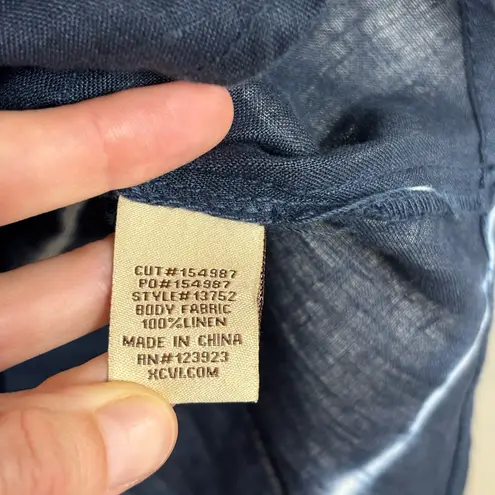 XCVI 100% Linen Blue and White Tie Dye Popover Tunic Top - Size XL