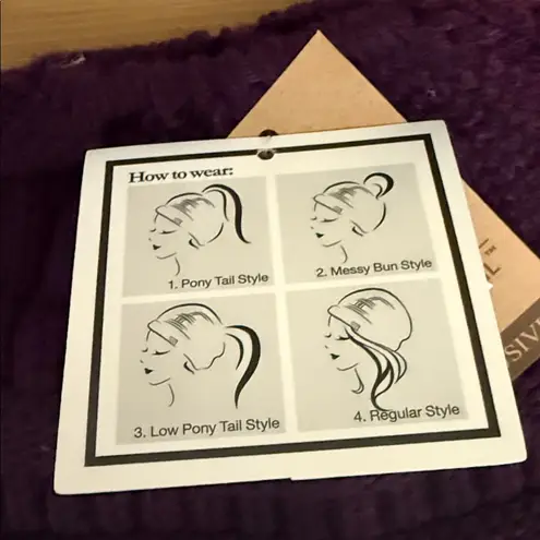 C.C BeanieTail Soft Stretch Cable Knit Messy High Bun Ponytail Beanie in Purple