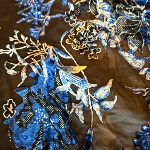 Sheer Floral Kimono Blue Black Burnout Shawl Whimsey Goth Open Front Evening Size L