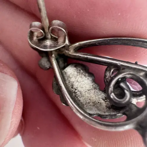 Vintage Sterling Silver Amethyst Orchid Feather Southwestern Drop Earrings Estat