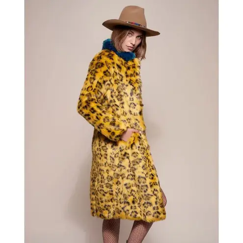 NWT SpiritHoods Unisex Yellow Cheetah Calf Length Faux Fur Coat S $249