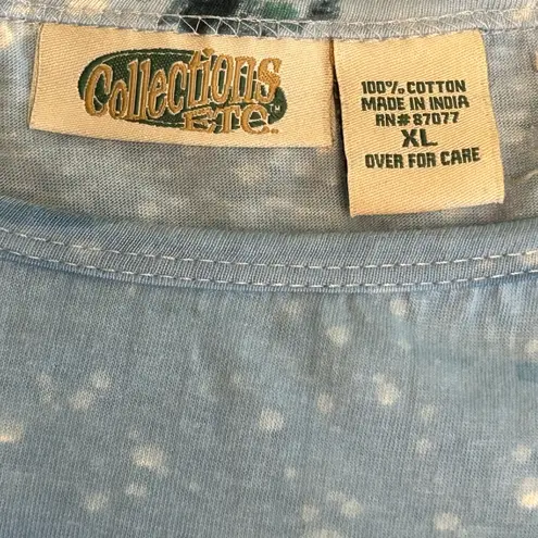 VTG Whimsical snowy forest graphic 3/4 sleeve Christmas top cute animals sequins Blue Size XL