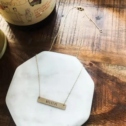 The Bar Gold Believe Etched Inspirational Necklace NEW Jewelry Womens Boho