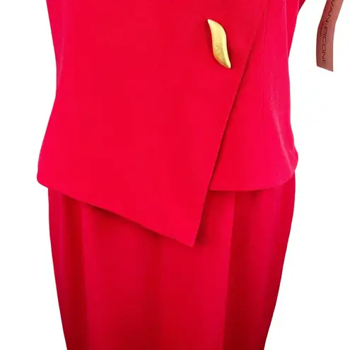 Evan Picone Vintage Dress 12 Red Gold Accents Short Sleeve New