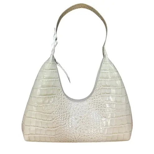 BY FAR Amber Cream Crocodile Embossed Leather Large Shoulder Bag NEW Ivory Purse