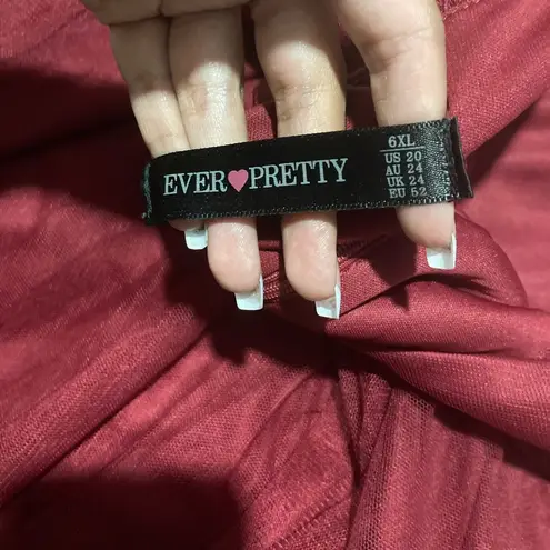 Ever Pretty BURGUNDY Plus Size Double V Neck Maxi Tulle Dress