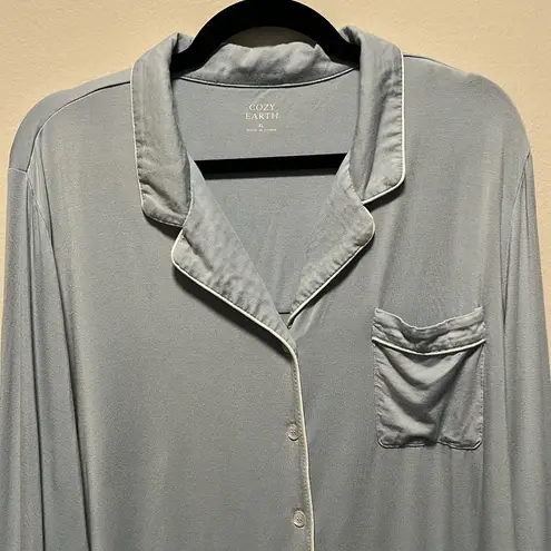COZY EARTH Long Sleeve Bamboo Pajama Top Women's Stretch Knit, Brook/Bl, Size XL Blue