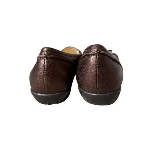 Etienne Aigner bronze metallic slip on loafers bow flats women's size 6 1/2M