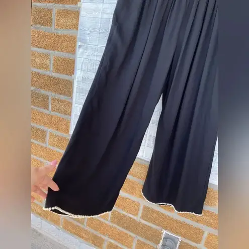 CAROLINA BENOIT MARRAKECH BLACK PANTS WITH PEARLED HEM SMALL Black