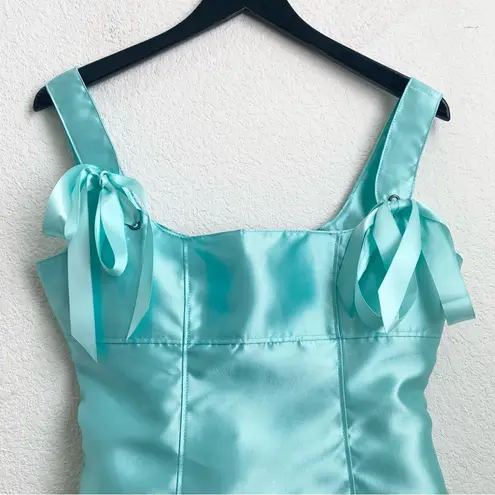 Dolls Kill CURRENT MOOD  Pixie Stardust Satin Bow Straps Aqua Mini Dress Size S thumbnail 6