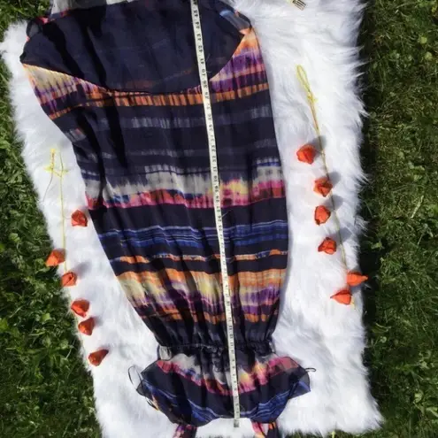 Black Rainn Maxi Dress Dark Watercolor Stripe Long Size Medium M Wedding Guest