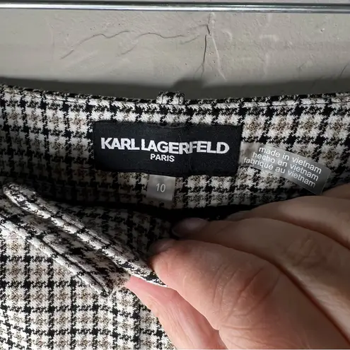 Karl Lagerfeld Paris Houndstooth Beige Plaid Cropped Flare Pants