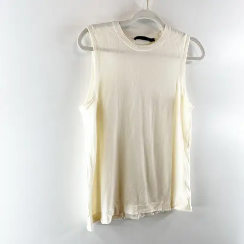 Jenni Kayne 100% Merino Wool Sleeveless Crew Neck Tank Top Cream Large White