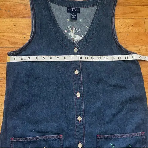 Vintage Original Ty Wear Button Down Denim Maxi Holiday Reindeer Dress Size 10
