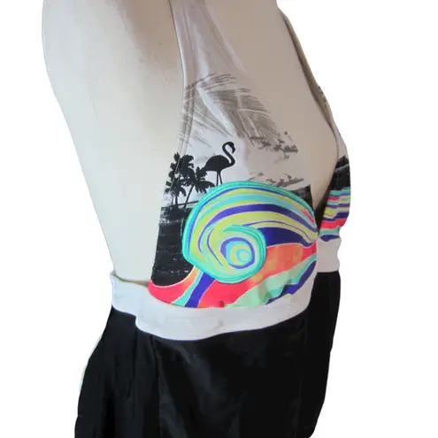 OP  White Black Padded Triangle Tropical Bikini Top Size XL 15-17