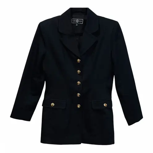 St. John Sport Black Twill Cotton Blazer Gold Hardware Size Small