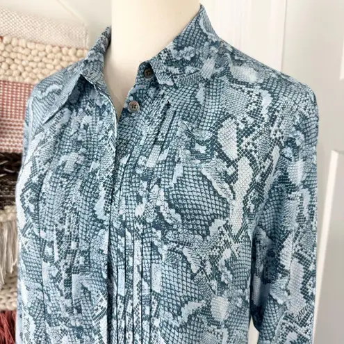 Zadig & Voltaire Rougi Wild Snake Print Silk Button Front Mini Dress Blue Sz L