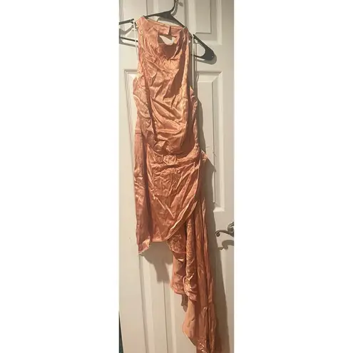 Elliott Lambent Halter silky fabric, cowl neck, asymmetrically draped skirt A29 Tan Size L