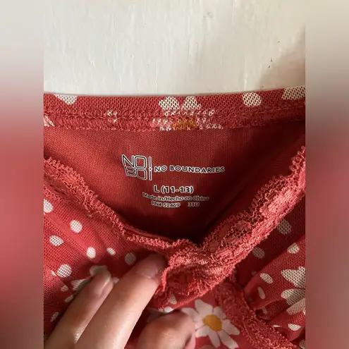 No Bo Peach Color Daisy Print Mesh Mini Spaghetti Strap Dress Size LG