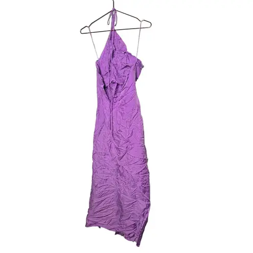 SUBOO Purple Cupro Andy Slip Style Sleeveless Asymmetrical Ruched Dress size M Size M