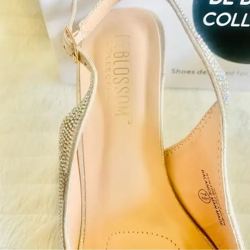 De Blossom Collection  Rhinestone Silver Nude Shimmer Heels.