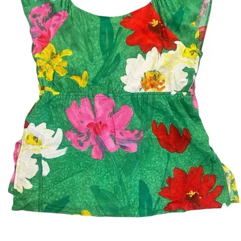 Jams World Jaisy Bold Floral Print Top Green Bright Tropical Vintage Size XL