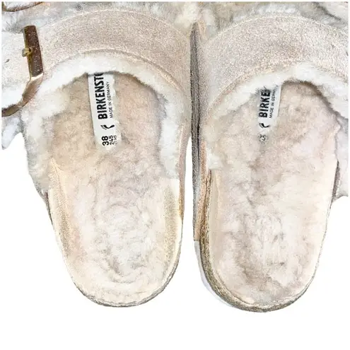 Birkenstock  Light Rose Arizona Shearling Suede Leather Slip-On Sandals