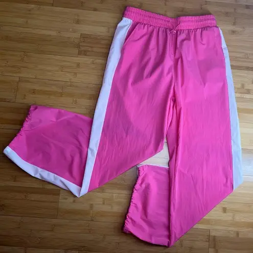 OTOS Activewear Womens Barbie Pink stripe Nylon W/Drawstring Ankle pants|Size:L Size L