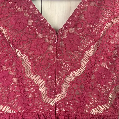 Maeve Burgundy Peplum Lace Blouse with 3/4 Sleeves