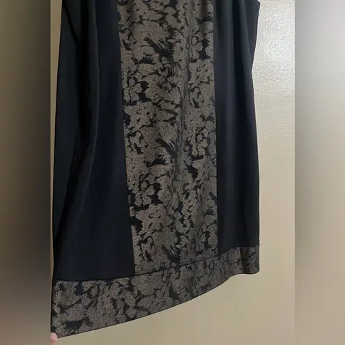 Tahari Dress Sz 22W Black/Gold Round Neck Abstract Design Worship Office Formal