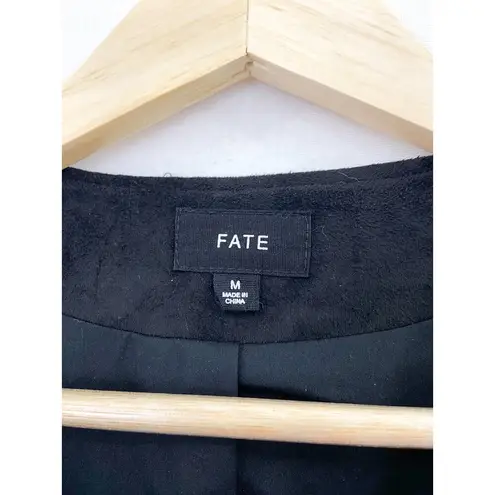 FATE. Women's Faux Suede Black Cropped Moto Jacket Medium Biker Grunge Step Hem