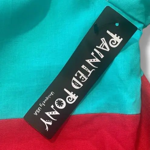 Vintage 90s Painted Pony Blazer Jacket Colorblock Red Turquoise White Medium Blue