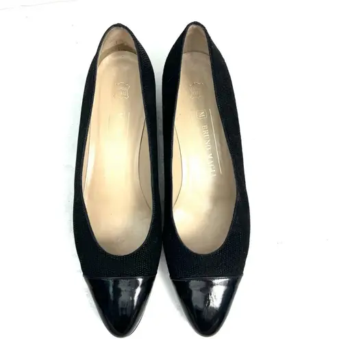 Bruno Magli Suede Black Cap Toe Low Heels Pumps Shoes Size 8.5 AA