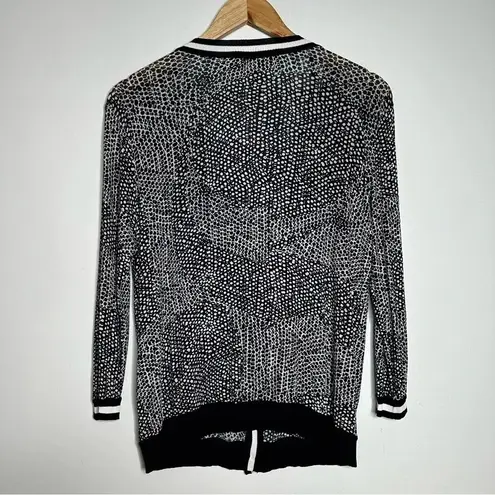 Max Mara Black/White Deep V-Neck Silky Cardigan Size Medium