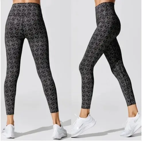 Carbon 38 Black High Rise 7/8 Lace Floral Pearl Print Metallic Silver Leggings