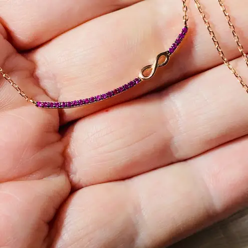 infinity Rose Gold Sterling Pink CZ  Bar Necklace