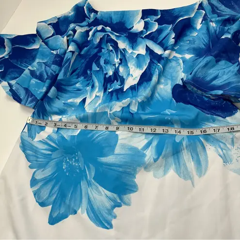 Donna Ricco White Blue Floral Off the Shoulder Bell Sleeve Dress 12 *TINY FLAW