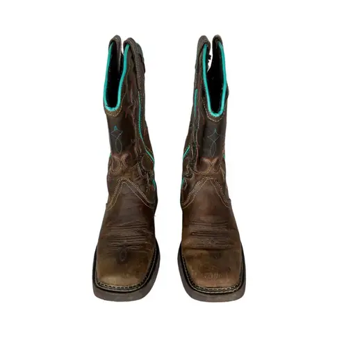 Justin Boots  Gypsy Raya 12” Tall Western Cowgirl Boots Sz 6.5B Brown Turquoise